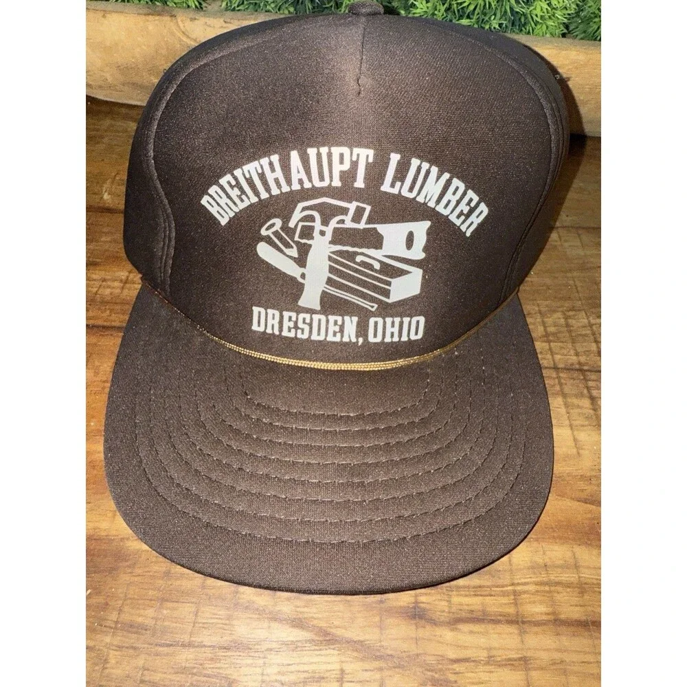 VINTAGE Breithaupt LUMBER Snap Back Mesh Trucker Hat Brown TOOLS Hanmer Saw